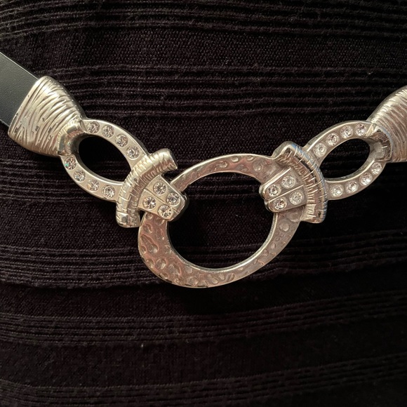 Chicos Black Leather Belt with Silver Sparkly Hardware size ML. - Picture 4 of 8